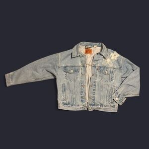 Levi's Light Blue Denim Jacket with White Floral Accents